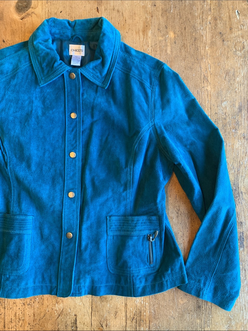Chico's Teal Suede Snap Jacket - Picture 4 of 16